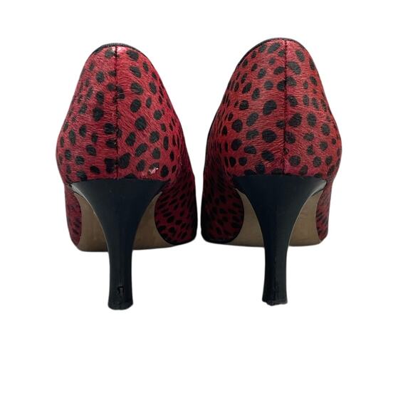 Adrienne Vittadini Jackee Red Black Cheetah Fine Leather Pump Heel Women 8.5M - Picture 8 of 13